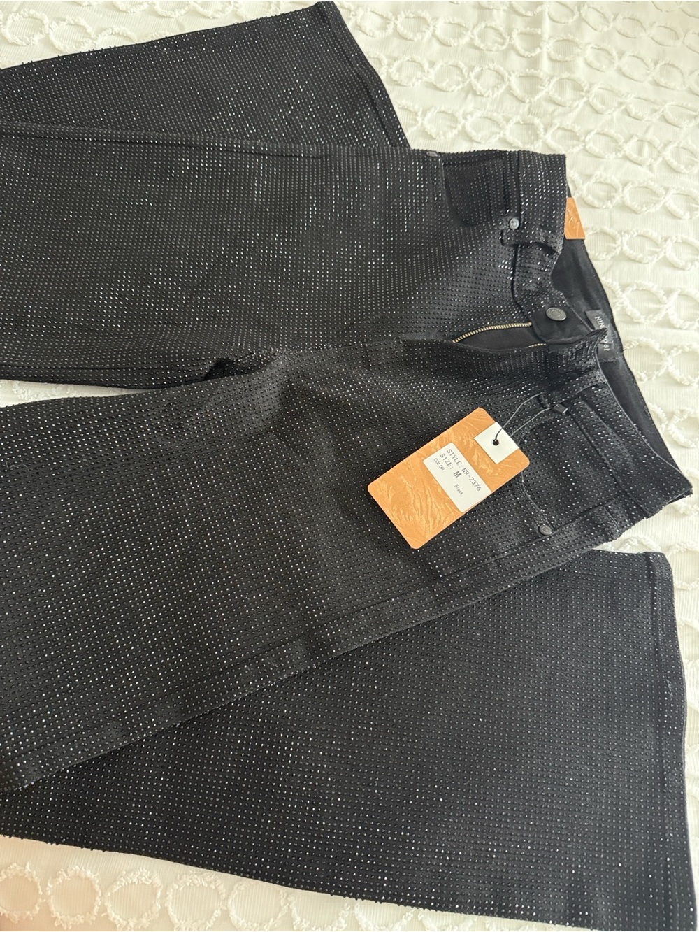 Black Wide-Leg metallic Rhinestone Jeans